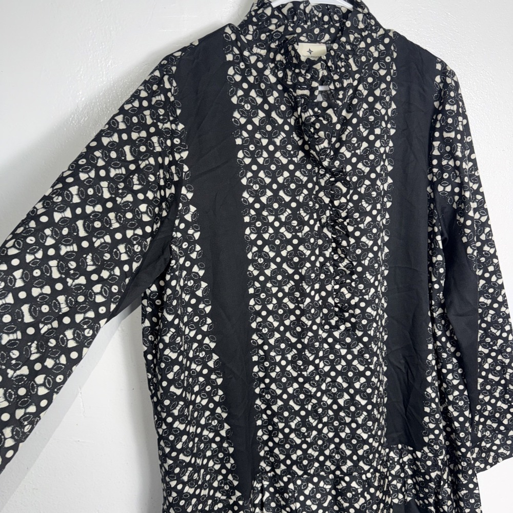 NWOT Tuckernuck Black Geo Tate Tencel Long Sleeve Drop Waist Mini Dress XL - Picture 5 of 11